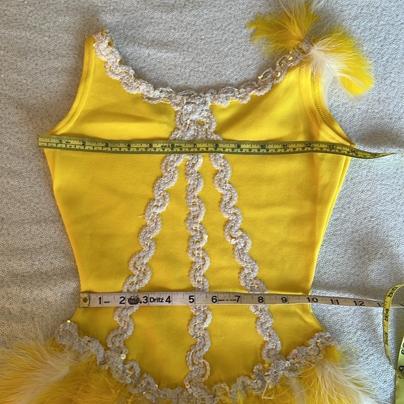 Vintage 1970s Yellow Dance Leotard with Sequins and Feathers - Child or … - Picture 5 of 15